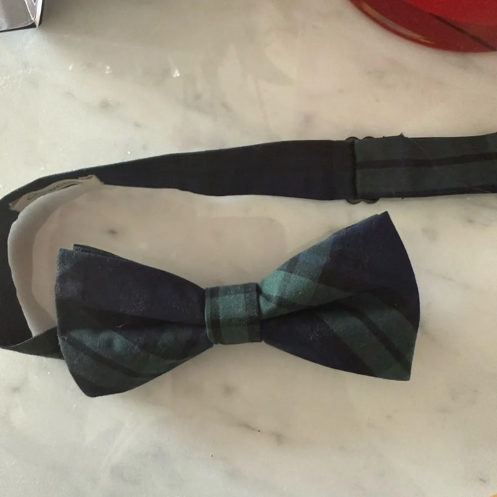 CrewCuts Plaid Bow Tie in Green and navy